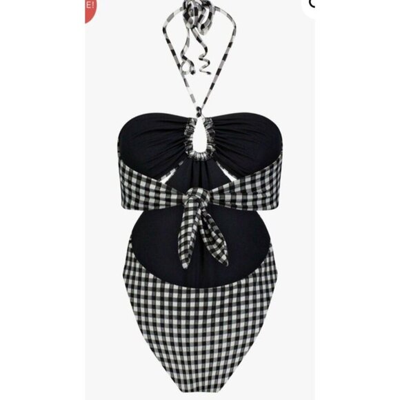 NWT Mara Hoffman Blanca Halter One-Piece Swimsuit Black cutout sides small - Picture 5 of 11